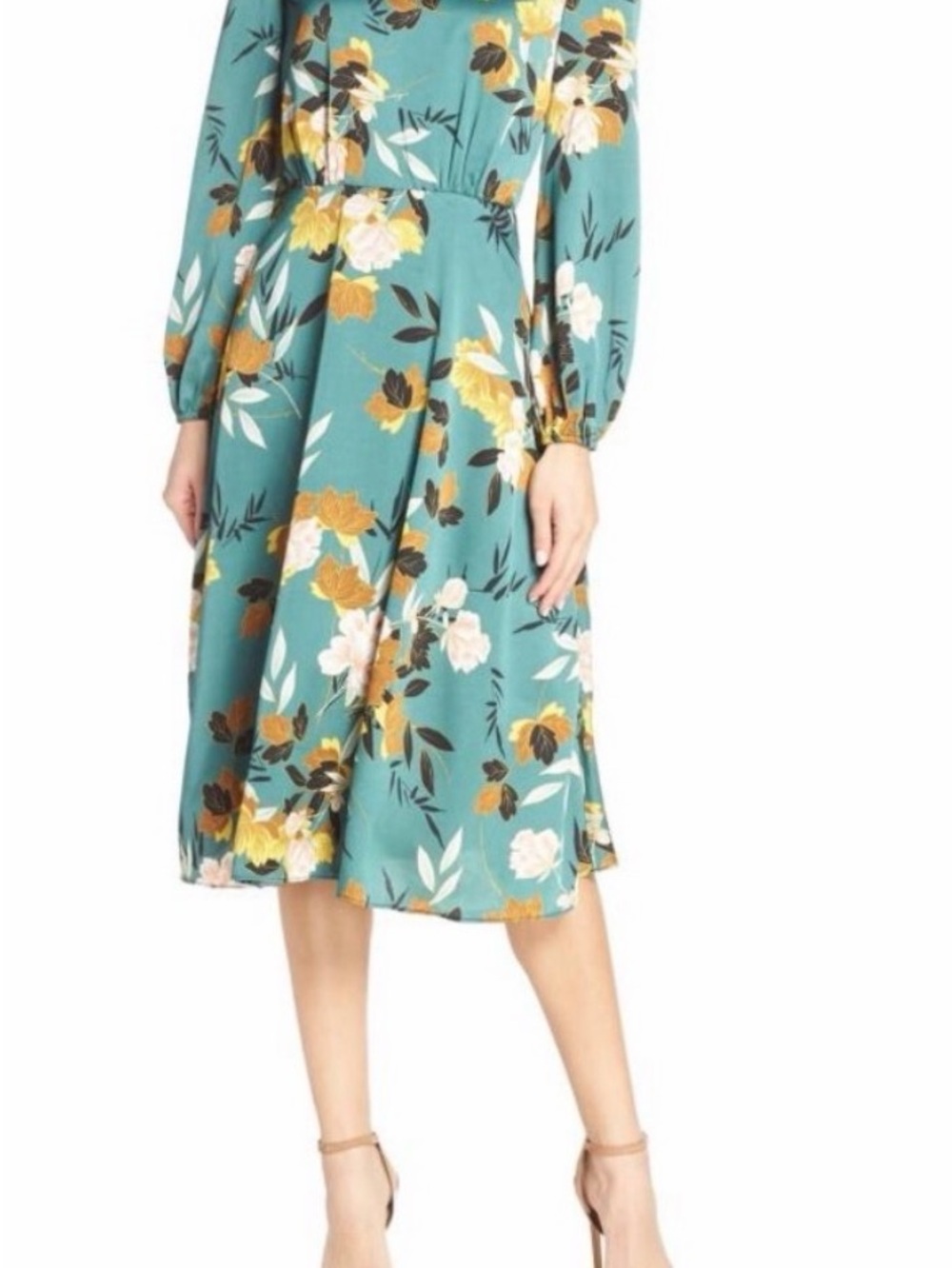 Chelsea28 Teal Floral Long-Sleeve Midi Dress